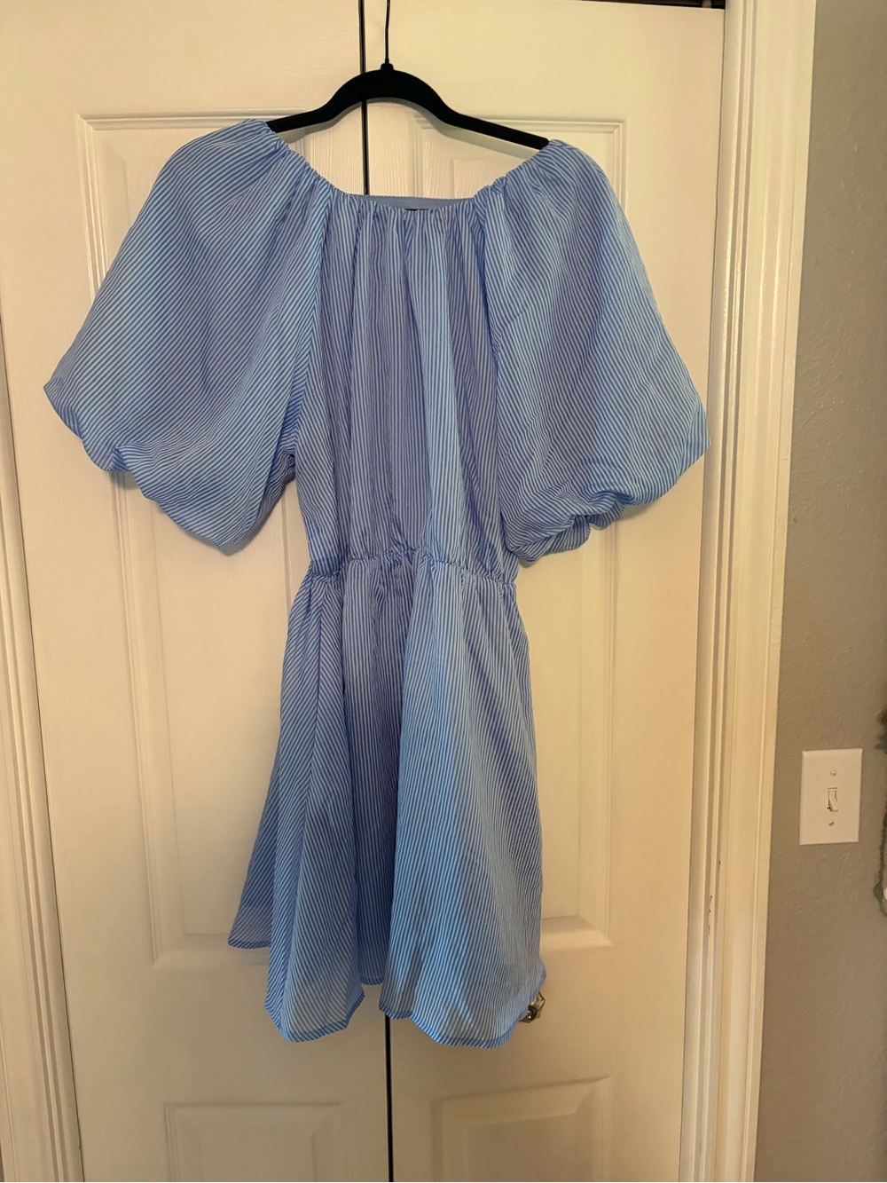 THML Light Blue Off-Shoulder Backless Mini Dress